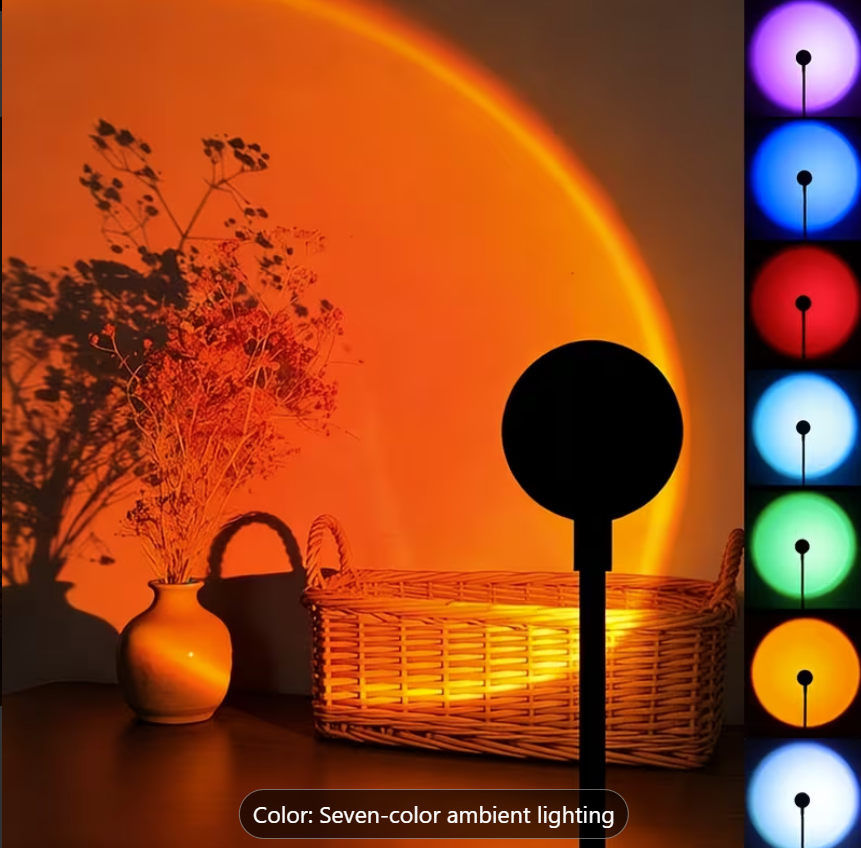 LED Sunset Lamp with Adjustable Seven Colors, USB Plug-And-Play