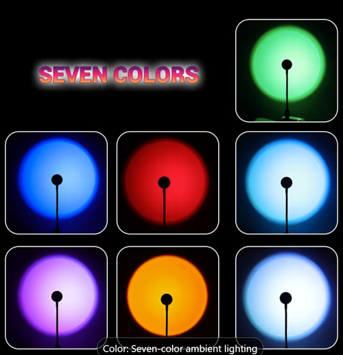 LED Sunset Lamp with Adjustable Seven Colors, USB Plug-And-Play