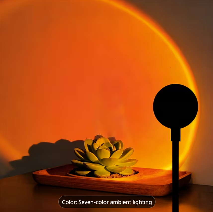 LED Sunset Lamp with Adjustable Seven Colors, USB Plug-And-Play