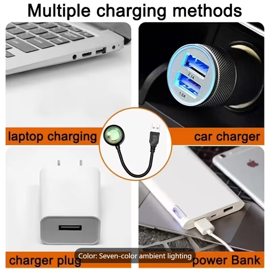 LED Sunset Lamp with Adjustable Seven Colors, USB Plug-And-Play